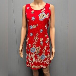 Vintage 90's Red Floral Mini Dress Tie Back Swing Dress